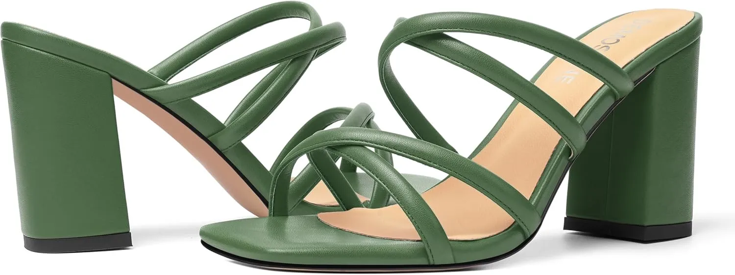 Womens Slip On Matte Open Toe Evening Dress Block High Heel Heeled Sandals 3.3 Inch