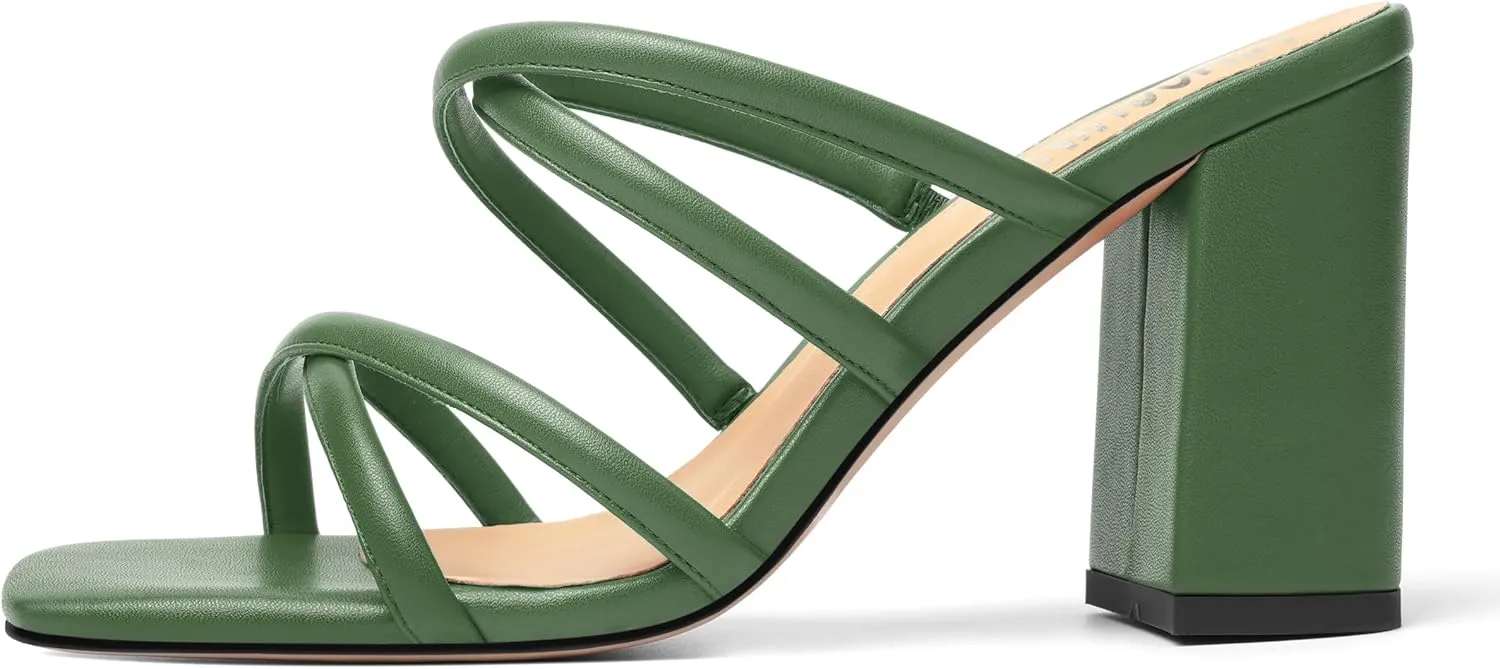 Womens Slip On Matte Open Toe Evening Dress Block High Heel Heeled Sandals 3.3 Inch
