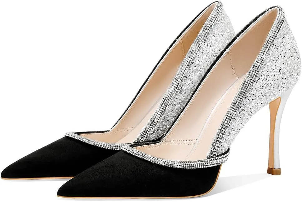 Women's Sparkly High Heels Closed Pointed Toe Pumps 3.74-inch Sexy Slip on Heels Wedding Party Pumps Shoes
