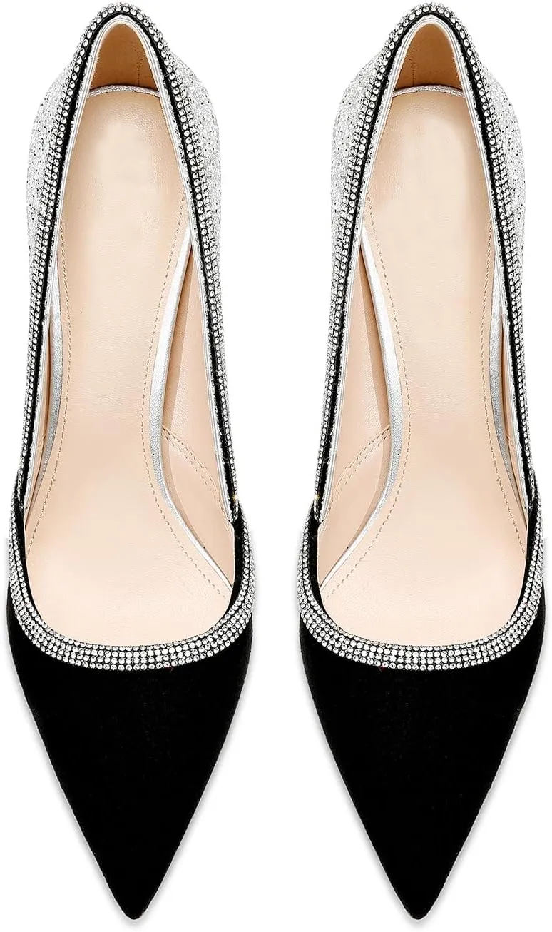 Women's Sparkly High Heels Closed Pointed Toe Pumps 3.74-inch Sexy Slip on Heels Wedding Party Pumps Shoes