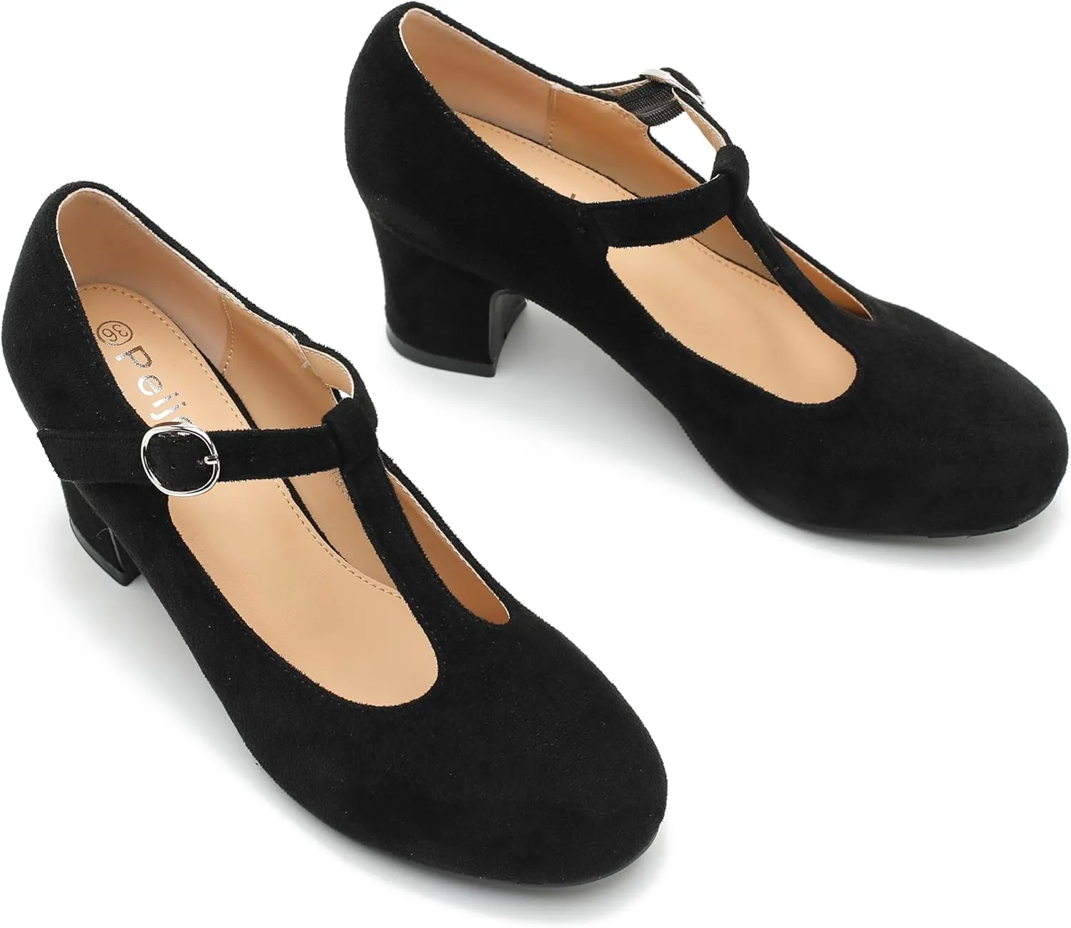 Women's T Strap Mary Jane Chunky Heel Low Block Pumps Round Toe Dress Office Work Shoes