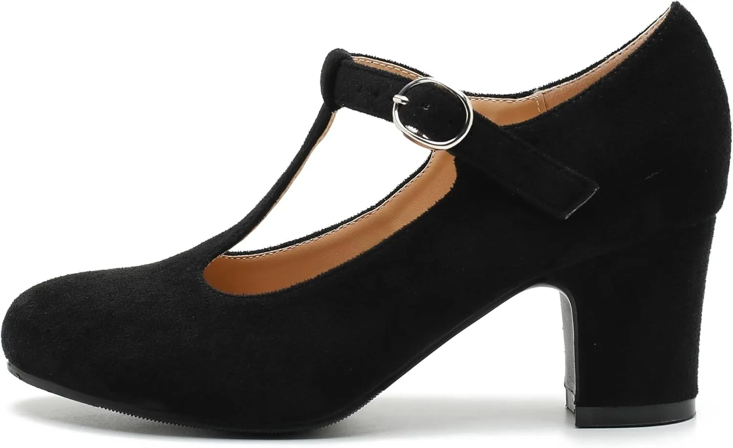 Women's T Strap Mary Jane Chunky Heel Low Block Pumps Round Toe Dress Office Work Shoes