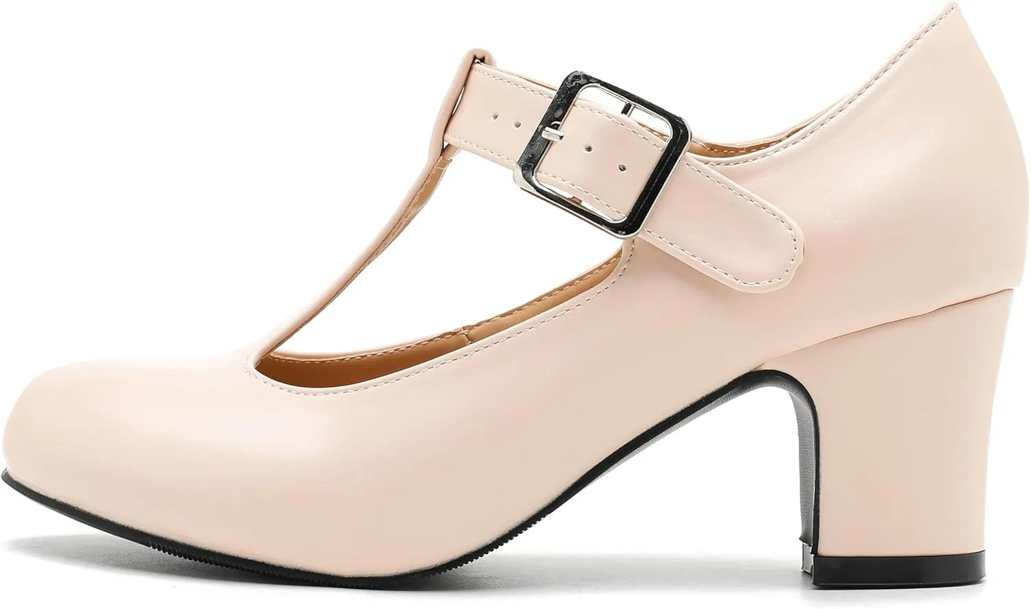 Women's T-Strap Mary Jane Pumps Round Closed Toe Comfortable Low Chunky Block Heel Wedding Dress Evening Party Shoes