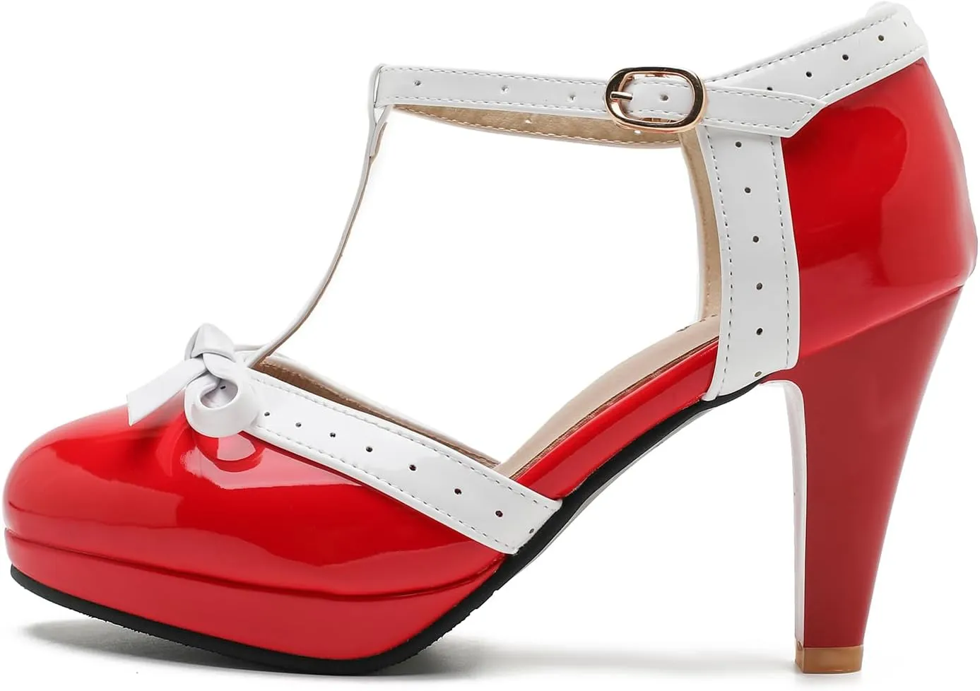 Womens T-Strap Mary Janes Platform Bow Heels Lolita Shoes Round Toe Ankle Strap Vintage 1950 Dress Shoes Oxfords Pumps