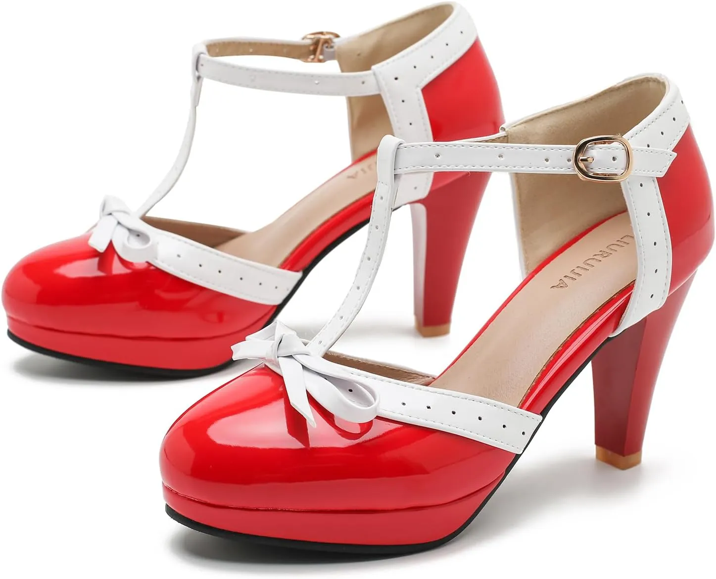 Womens T-Strap Mary Janes Platform Bow Heels Lolita Shoes Round Toe Ankle Strap Vintage 1950 Dress Shoes Oxfords Pumps