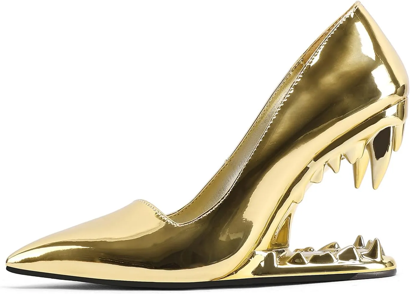 Women's Tiger Tooth Slip On High Heels Pointed Toe Mirror Patent Leather Comfort Pumps Shoes