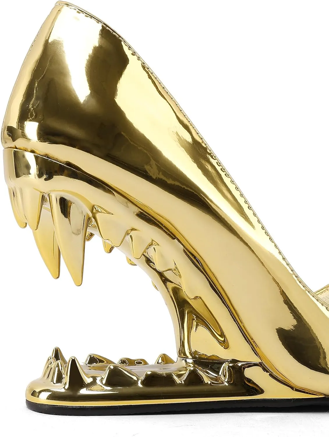 Women's Tiger Tooth Slip On High Heels Pointed Toe Mirror Patent Leather Comfort Pumps Shoes