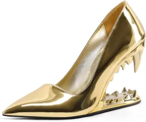 Women's Tiger Tooth Slip On High Heels Pointed Toe Mirror Patent Leather Comfort Pumps Shoes