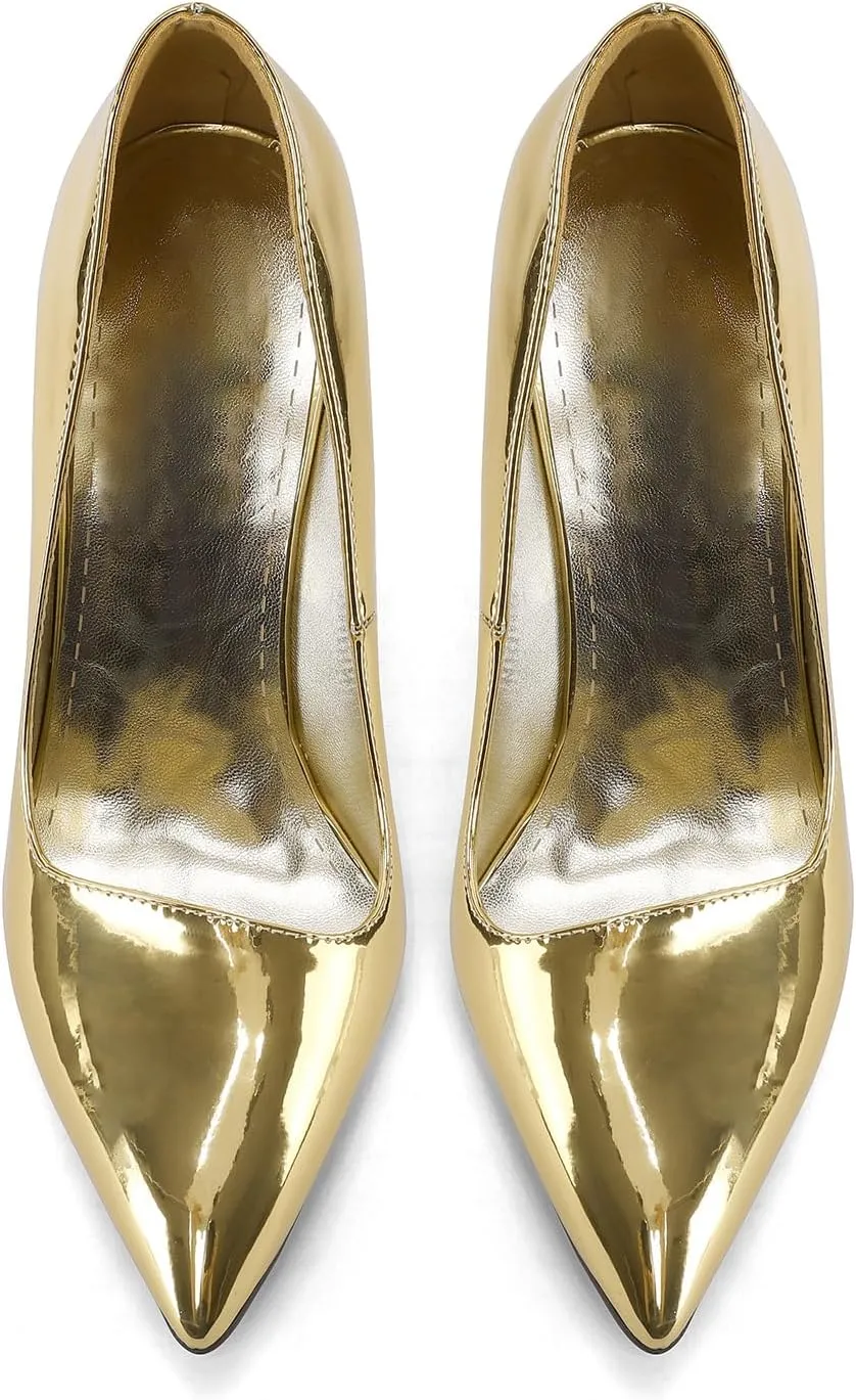 Women's Tiger Tooth Slip On High Heels Pointed Toe Mirror Patent Leather Comfort Pumps Shoes