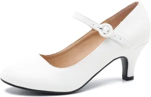 Women's Vintage Mary Jane Shoes Dress Comfortable Low Kitten Heels Ankle Strap Closed Round Toe Office Work Wedding Pumps