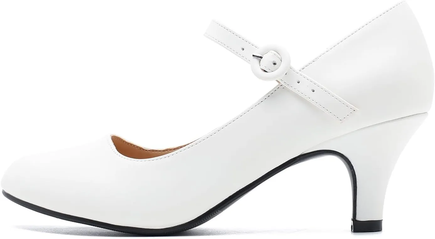 Women's Vintage Mary Jane Shoes Dress Comfortable Low Kitten Heels Ankle Strap Closed Round Toe Office Work Wedding Pumps