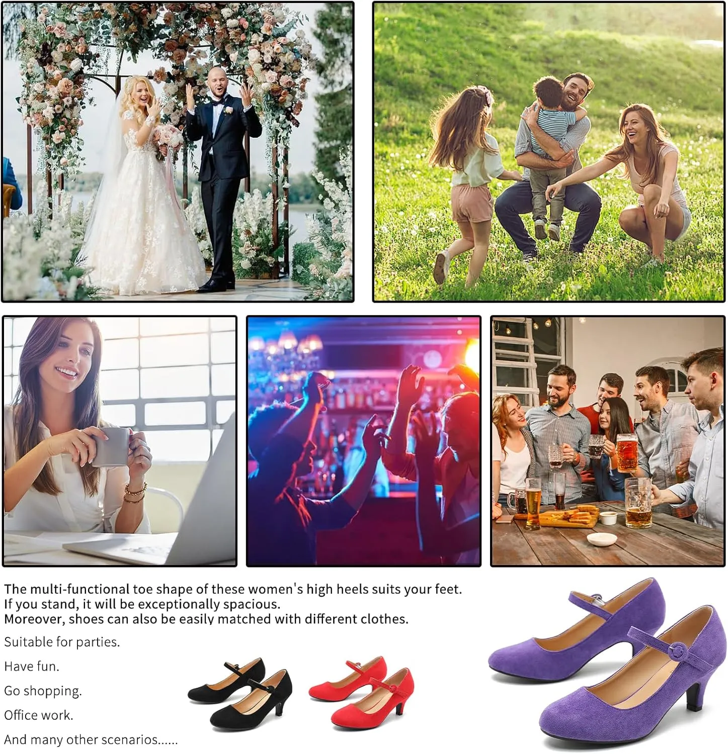 Women's Vintage Mary Jane Shoes Dress Comfortable Low Kitten Heels Ankle Strap Closed Round Toe Office Work Wedding Pumps