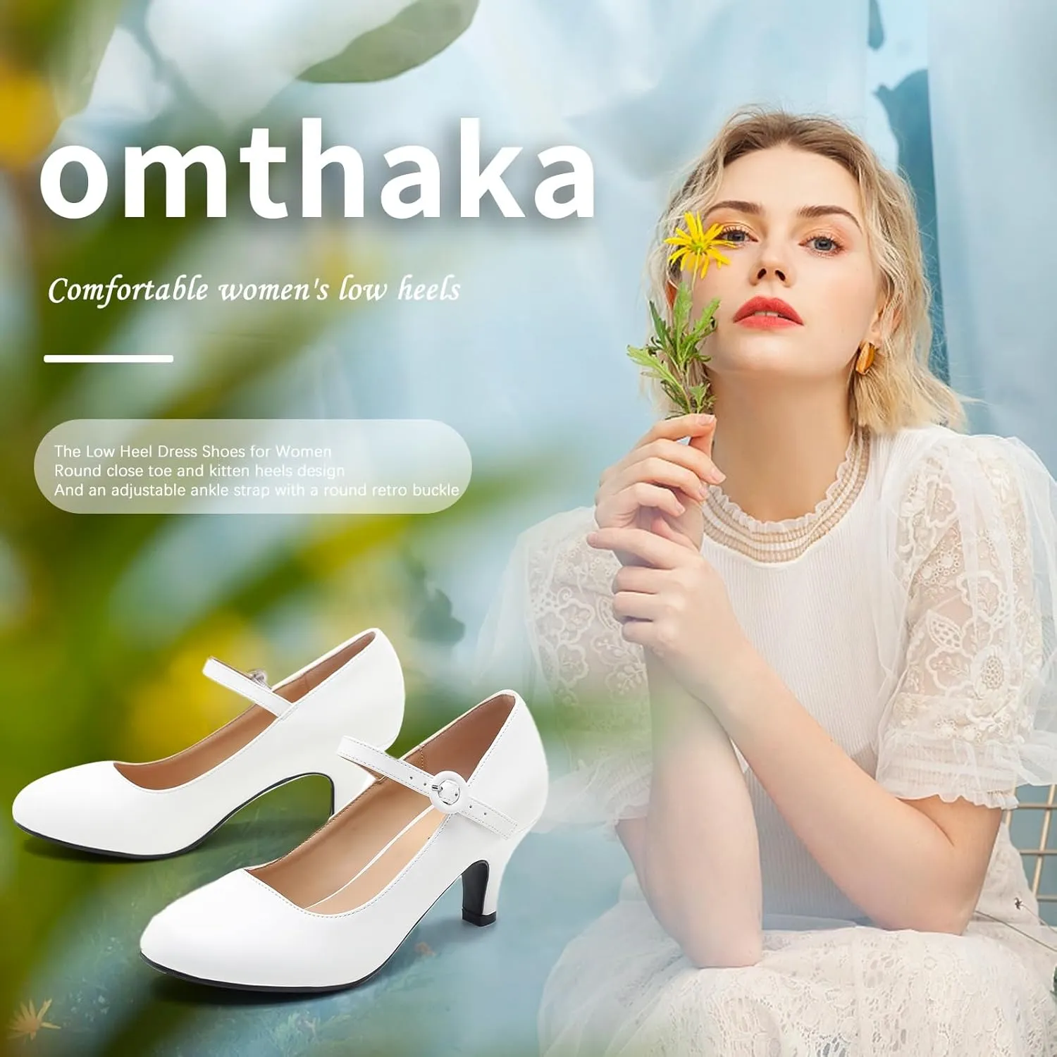 Women's Vintage Mary Jane Shoes Dress Comfortable Low Kitten Heels Ankle Strap Closed Round Toe Office Work Wedding Pumps