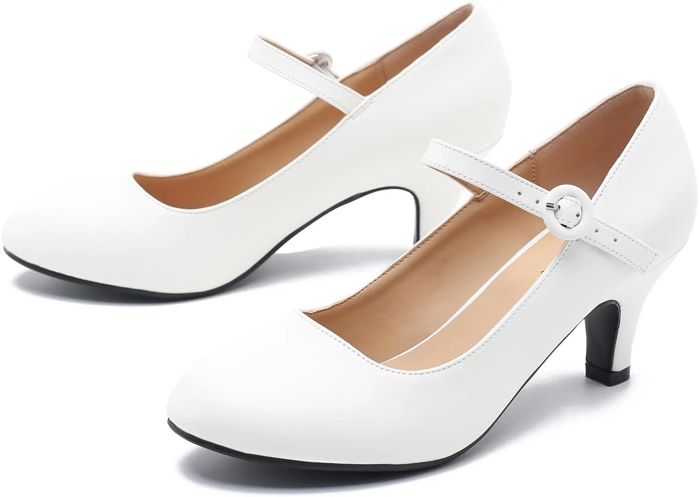 Women's Vintage Mary Jane Shoes Dress Comfortable Low Kitten Heels Ankle Strap Closed Round Toe Office Work Wedding Pumps