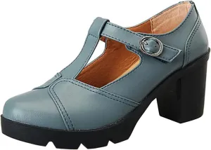 Women's Vintage T-Strap Brogue Dress Shoes Chunky Mid-Heel Oxfords Saddle Shoes