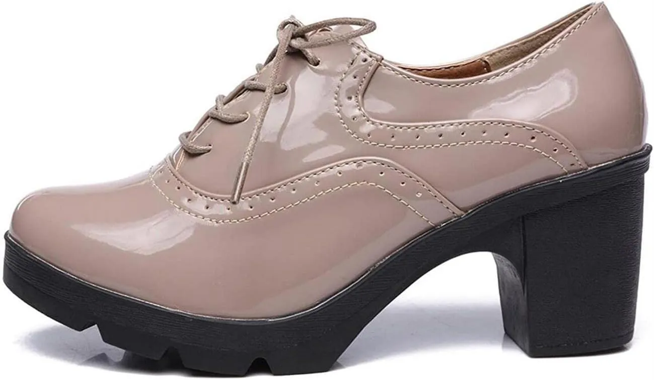 Women's Vintage T-Strap Brogue Dress Shoes Chunky Mid-Heel Oxfords Saddle Shoes