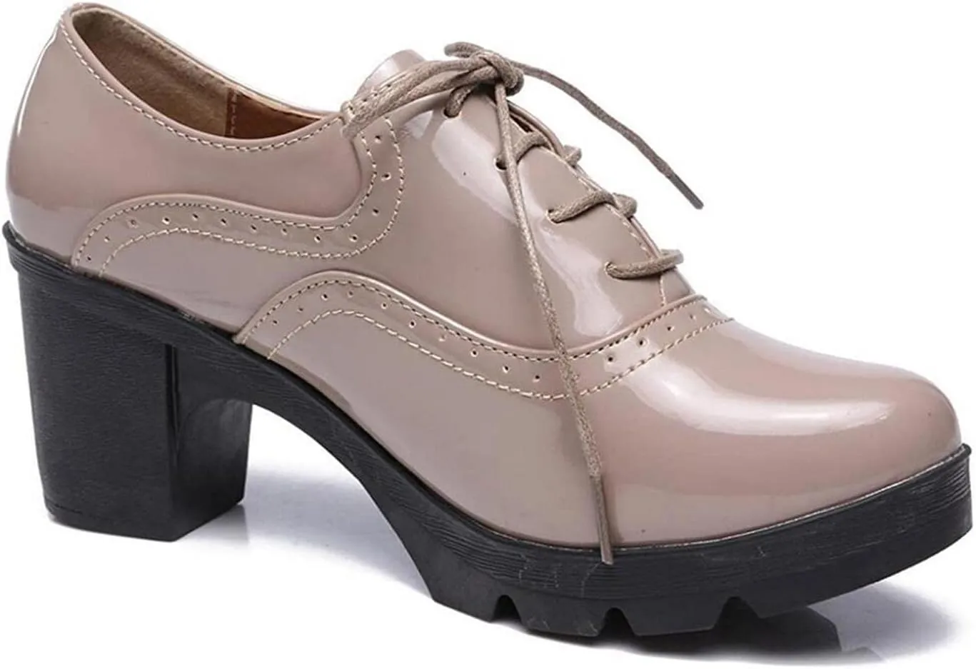 Women's Vintage T-Strap Brogue Dress Shoes Chunky Mid-Heel Oxfords Saddle Shoes