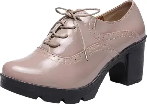 Women's Vintage T-Strap Brogue Dress Shoes Chunky Mid-Heel Oxfords Saddle Shoes