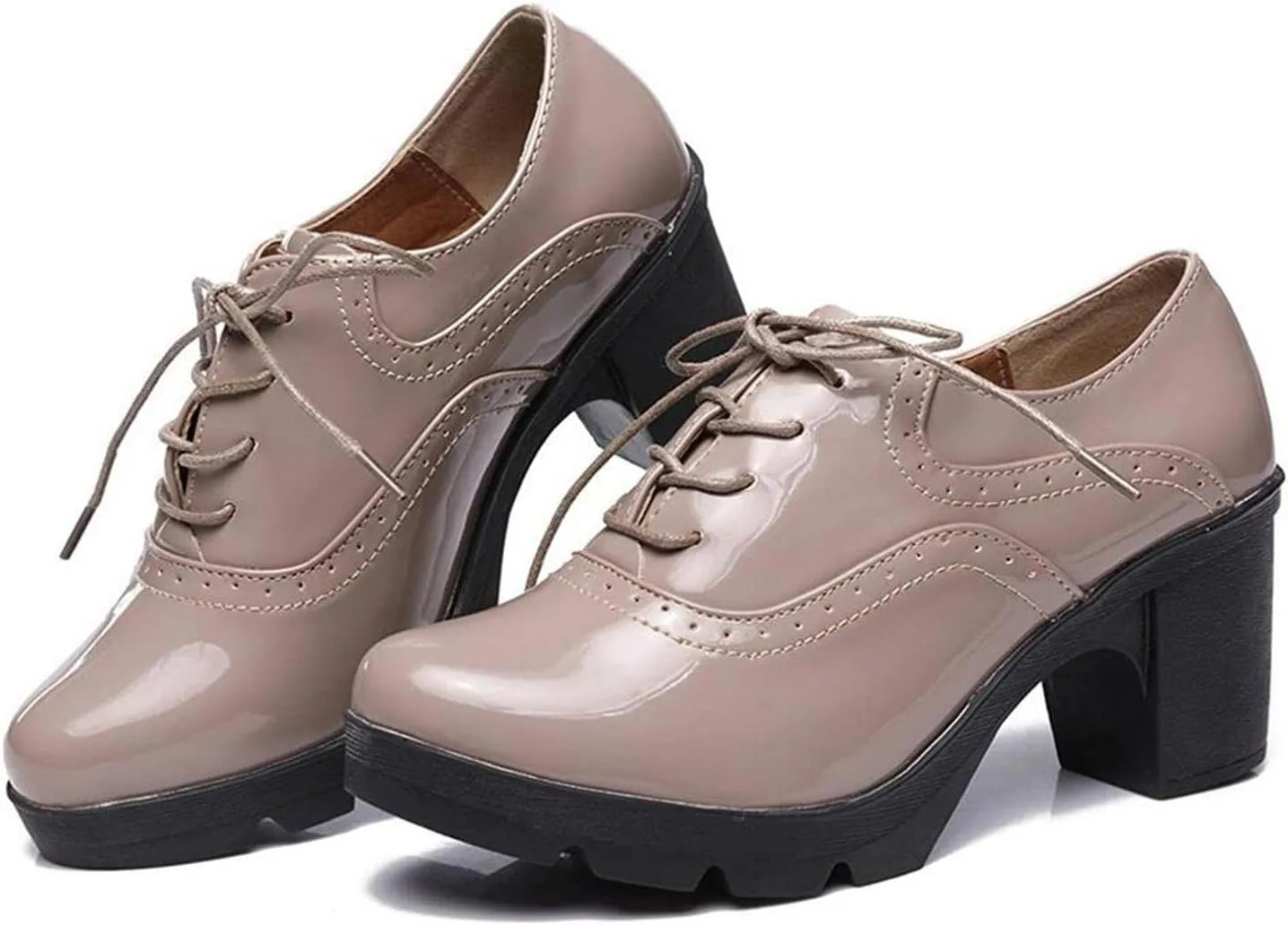 Women's Vintage T-Strap Brogue Dress Shoes Chunky Mid-Heel Oxfords Saddle Shoes