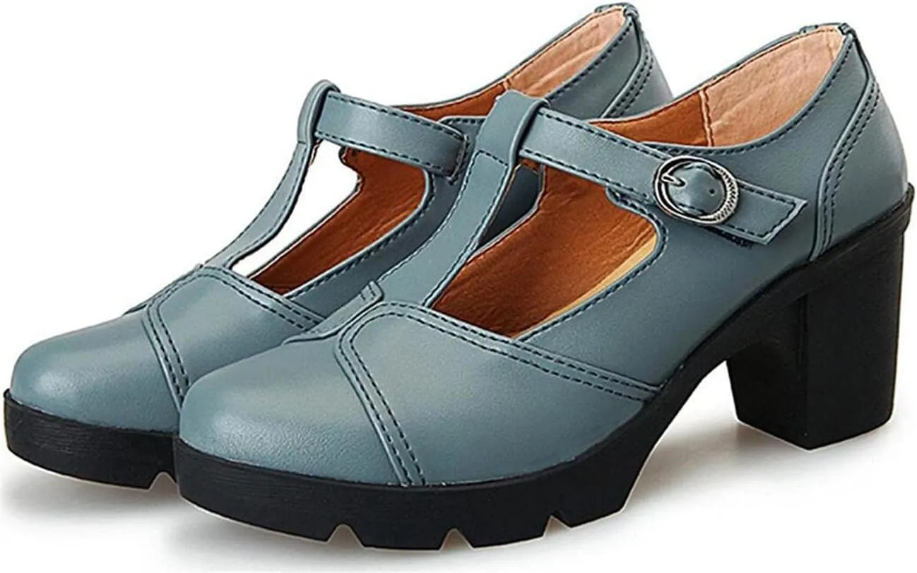 Women's Vintage T-Strap Brogue Dress Shoes Chunky Mid-Heel Oxfords Saddle Shoes