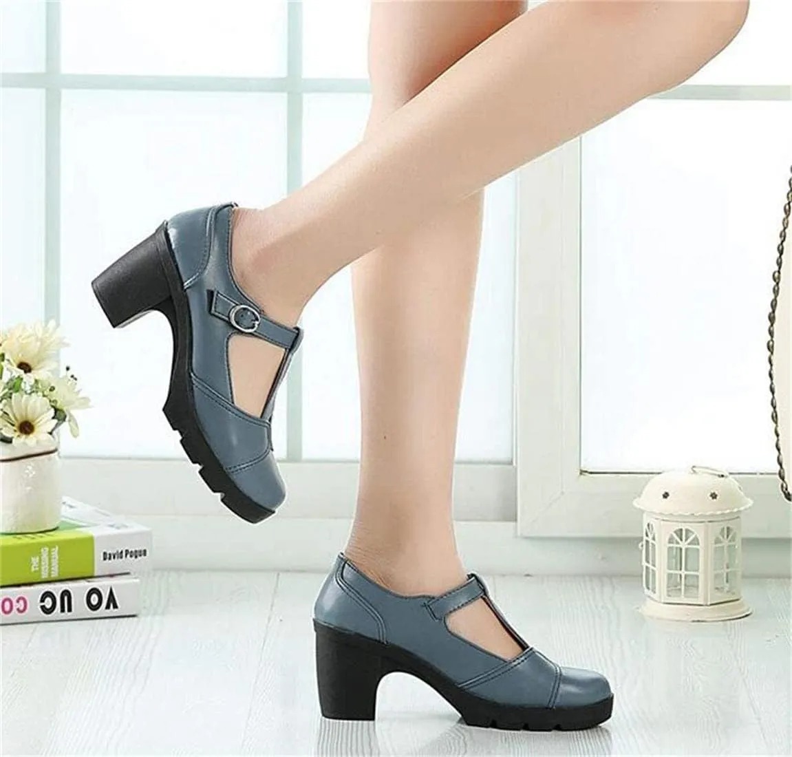 Women's Vintage T-Strap Brogue Dress Shoes Chunky Mid-Heel Oxfords Saddle Shoes