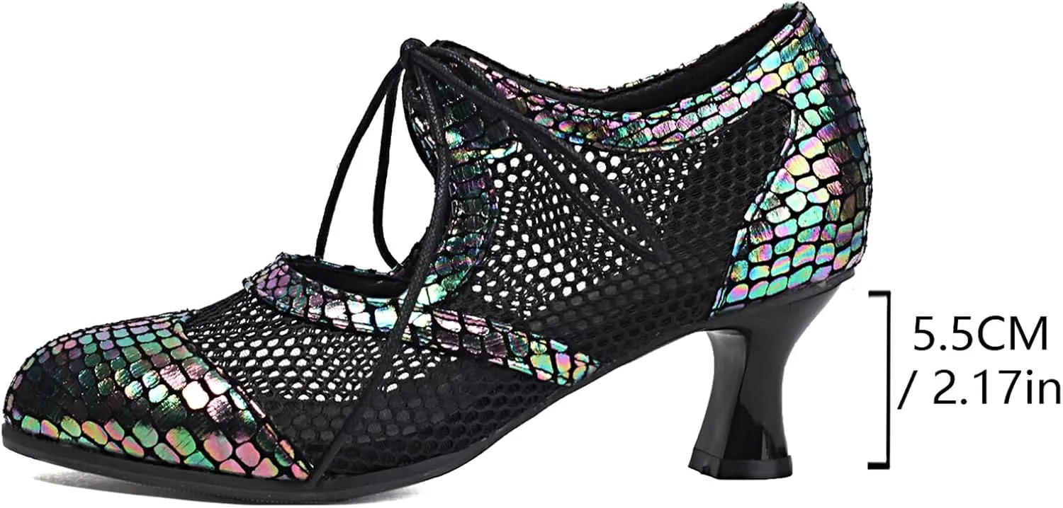 Women's Vintage Wingtip Oxfords Cross-Tied Cut Out Low Heel Brogue for Women