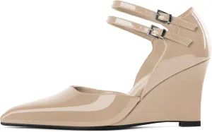 Women's Wedge Heel Pumps High Heel Pumps Stylish Pointed Toe Heels for Women Comfortable Wedge Heels Office Dressy 3.4 Inch Mary Jane Shoes