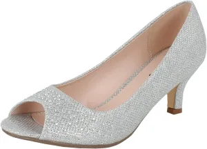 Wonda-2 Womens Peep Toe Low Heel Glitter Slip On Dress Pumps