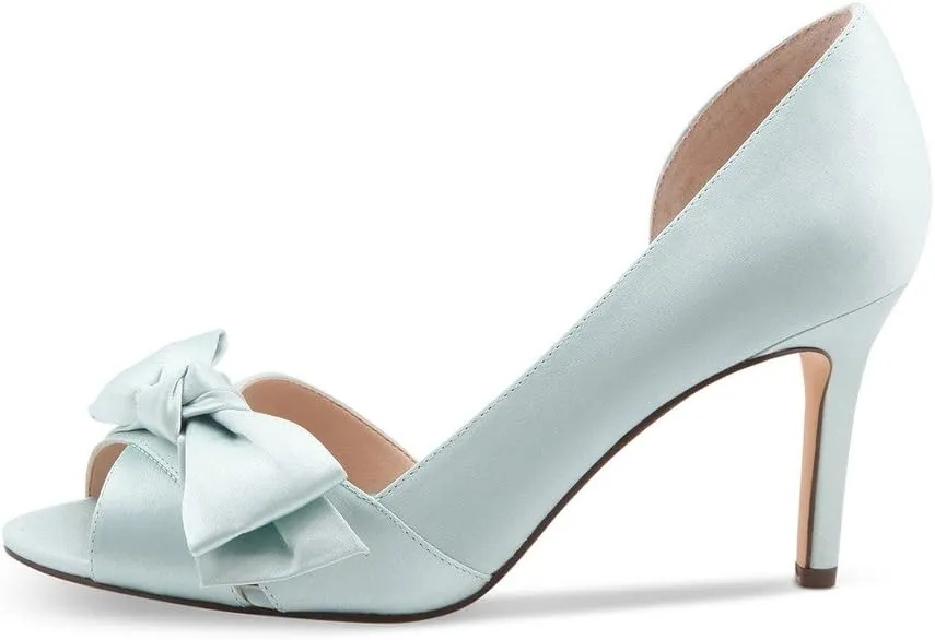 XYD Women D'Orsay Peep Toe Heels Bowknot Mid Heel Sandals Slip On Evening Elegant Shoes