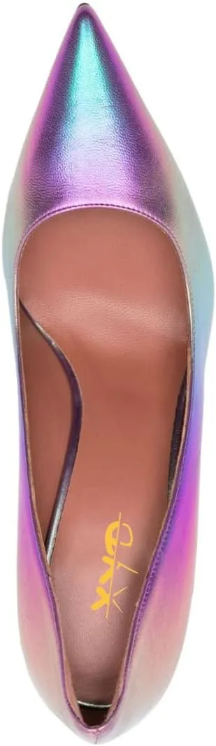 XYD Women Metal Circular High Heel Closed Pointed Toe Pumps Slip-on Office Formal Party Chic Shoes