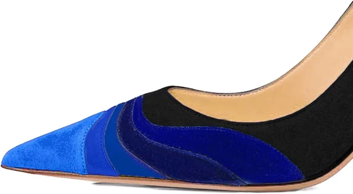 XYD Women Wave Pattern Pointed Toe Slip On Party Pumps Jewelry High Heel Colorful Rainbow Slip On Chic Dress Shoes