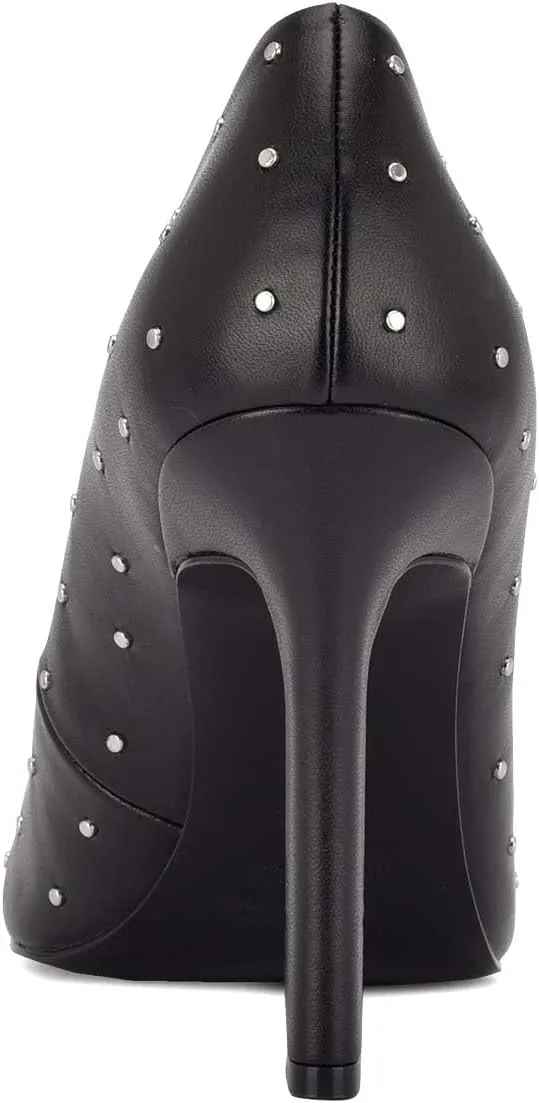XYD Women's Chic Studs Pointed Closed Toe Slip On Pumps Block High Heels Formal Event Evening Dress Shoes