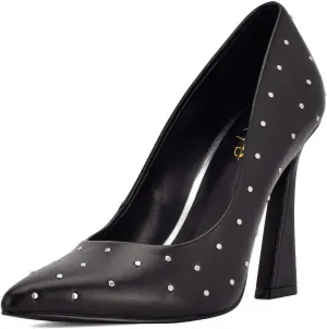 XYD Women's Chic Studs Pointed Closed Toe Slip On Pumps Block High Heels Formal Event Evening Dress Shoes