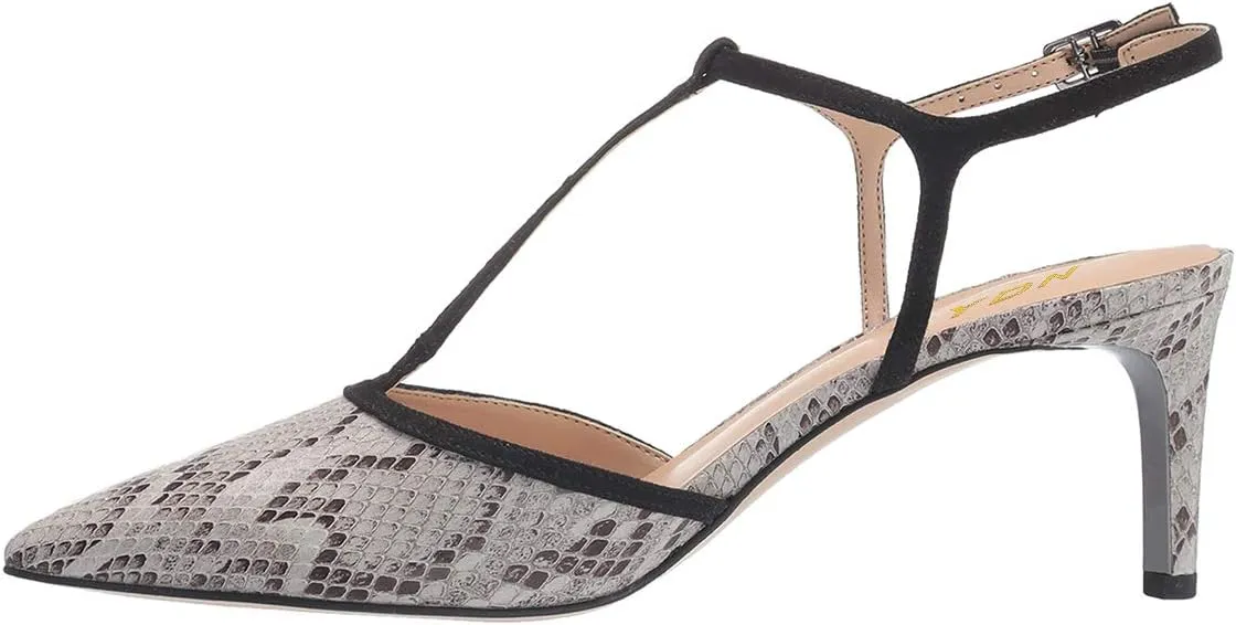 YDN Women T-Strap Pointed Toe Mid Kitten Heel Pumps Slingback Ankle Strap Sandals with Buckle Dress Office Shoes
