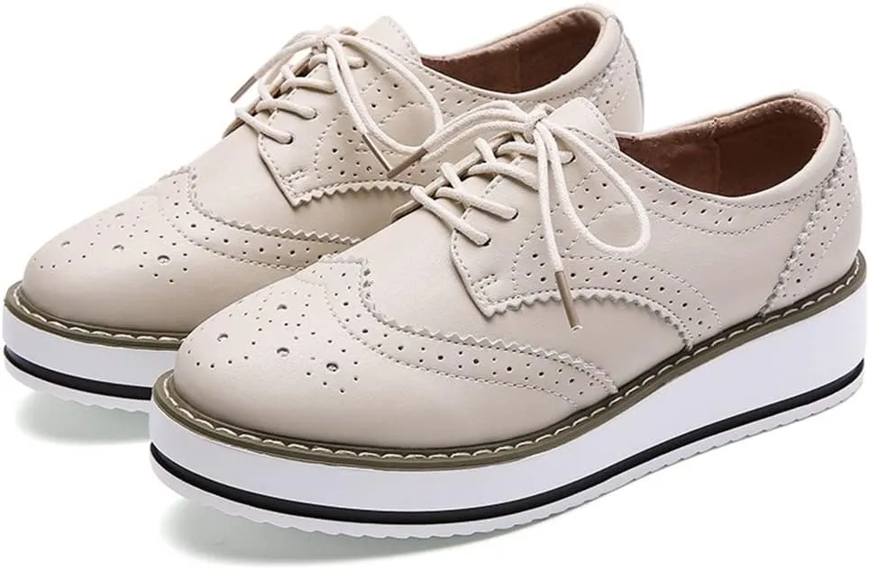 YING LAN Women's Platform Lace-Up Wingtips Square Toe Oxfords Shoe