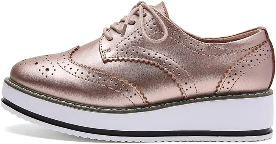 YING LAN Women's Platform Lace-Up Wingtips Square Toe Oxfords Shoe