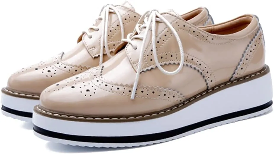 YING LAN Women's Platform Lace-Up Wingtips Square Toe Oxfords Shoe