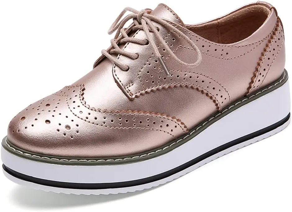 YING LAN Women's Platform Lace-Up Wingtips Square Toe Oxfords Shoe