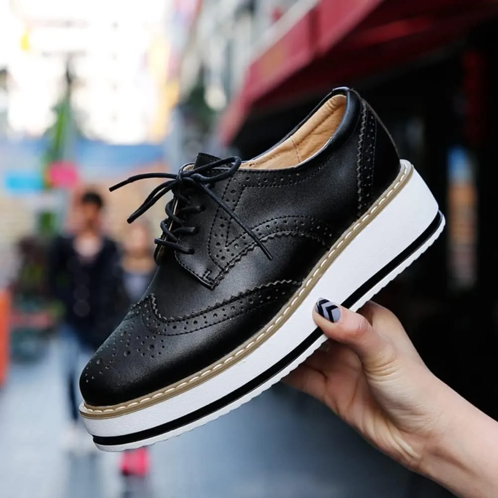 YING LAN Women's Platform Lace-Up Wingtips Square Toe Oxfords Shoe