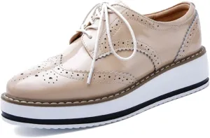 YING LAN Women's Platform Lace-Up Wingtips Square Toe Oxfords Shoe