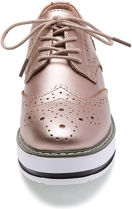 YING LAN Women's Platform Lace-Up Wingtips Square Toe Oxfords Shoe