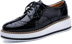 YING LAN Women's Platform Lace-Up Wingtips Square Toe Oxfords Shoe