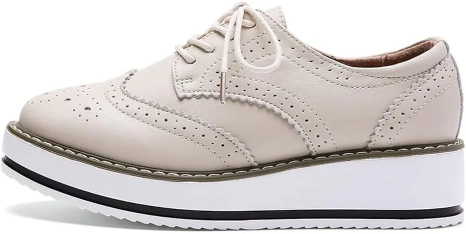 YING LAN Women's Platform Lace-Up Wingtips Square Toe Oxfords Shoe