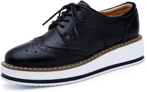 YING LAN Women's Platform Lace-Up Wingtips Square Toe Oxfords Shoe
