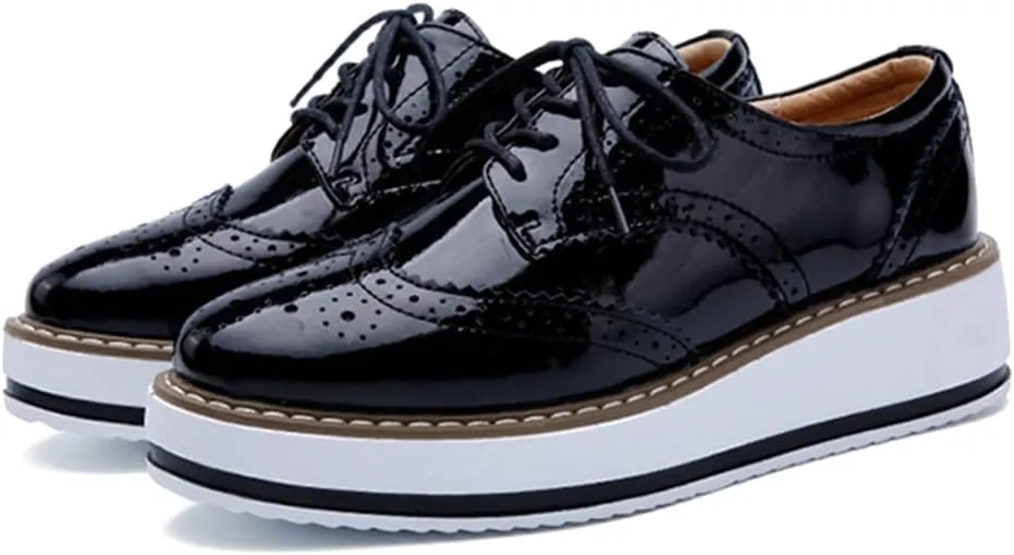 YING LAN Women's Platform Lace-Up Wingtips Square Toe Oxfords Shoe