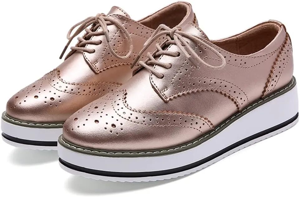 YING LAN Women's Platform Lace-Up Wingtips Square Toe Oxfords Shoe