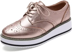 YING LAN Women's Platform Lace-Up Wingtips Square Toe Oxfords Shoe