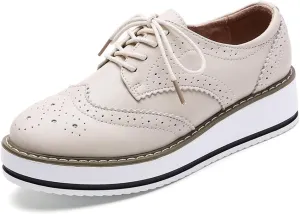 YING LAN Women's Platform Lace-Up Wingtips Square Toe Oxfords Shoe