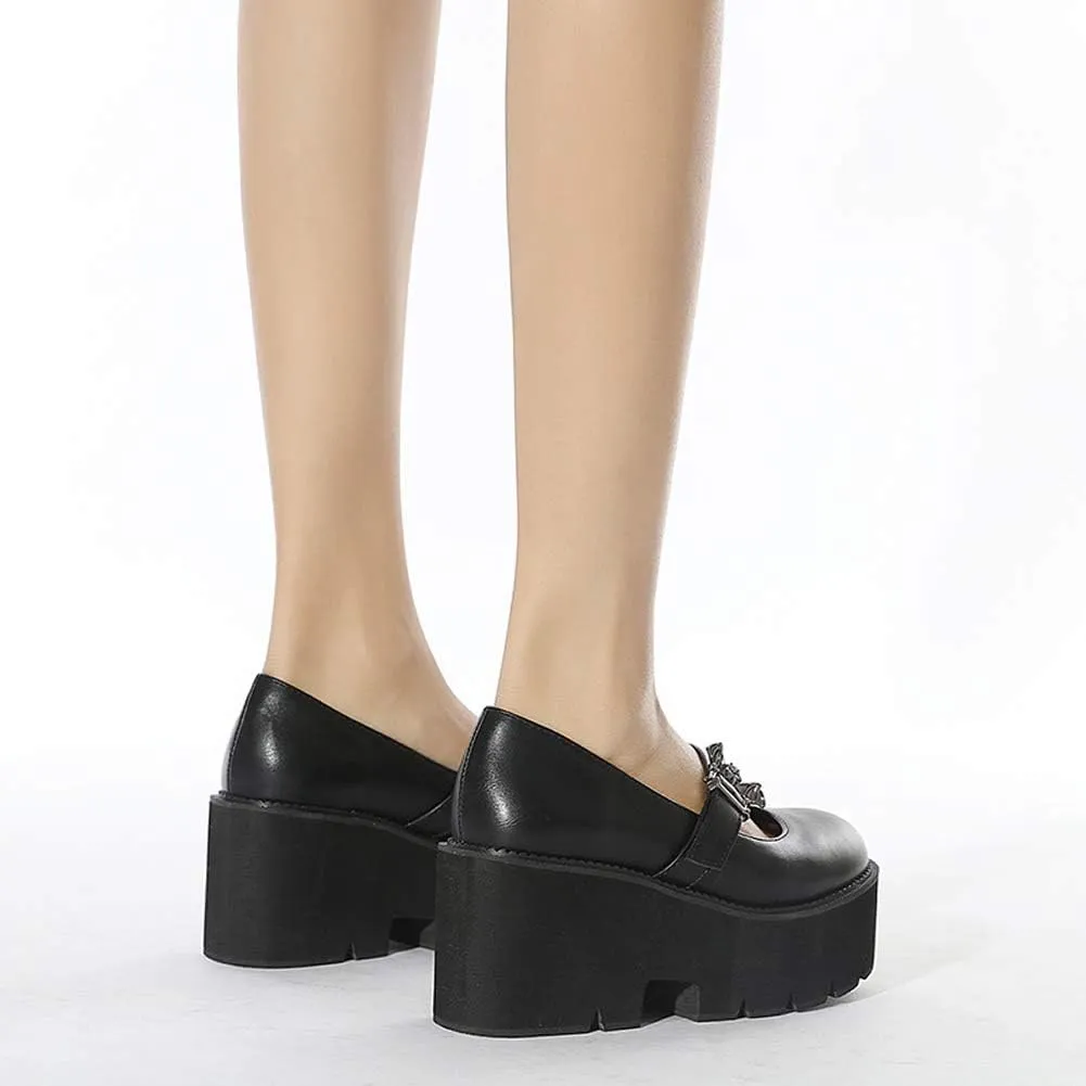YIYA Women's Pumps Platform Gothic Lolita Shoes Ankle Strap Buckle Chunky Heels Black Mary Jane Pumps for Women