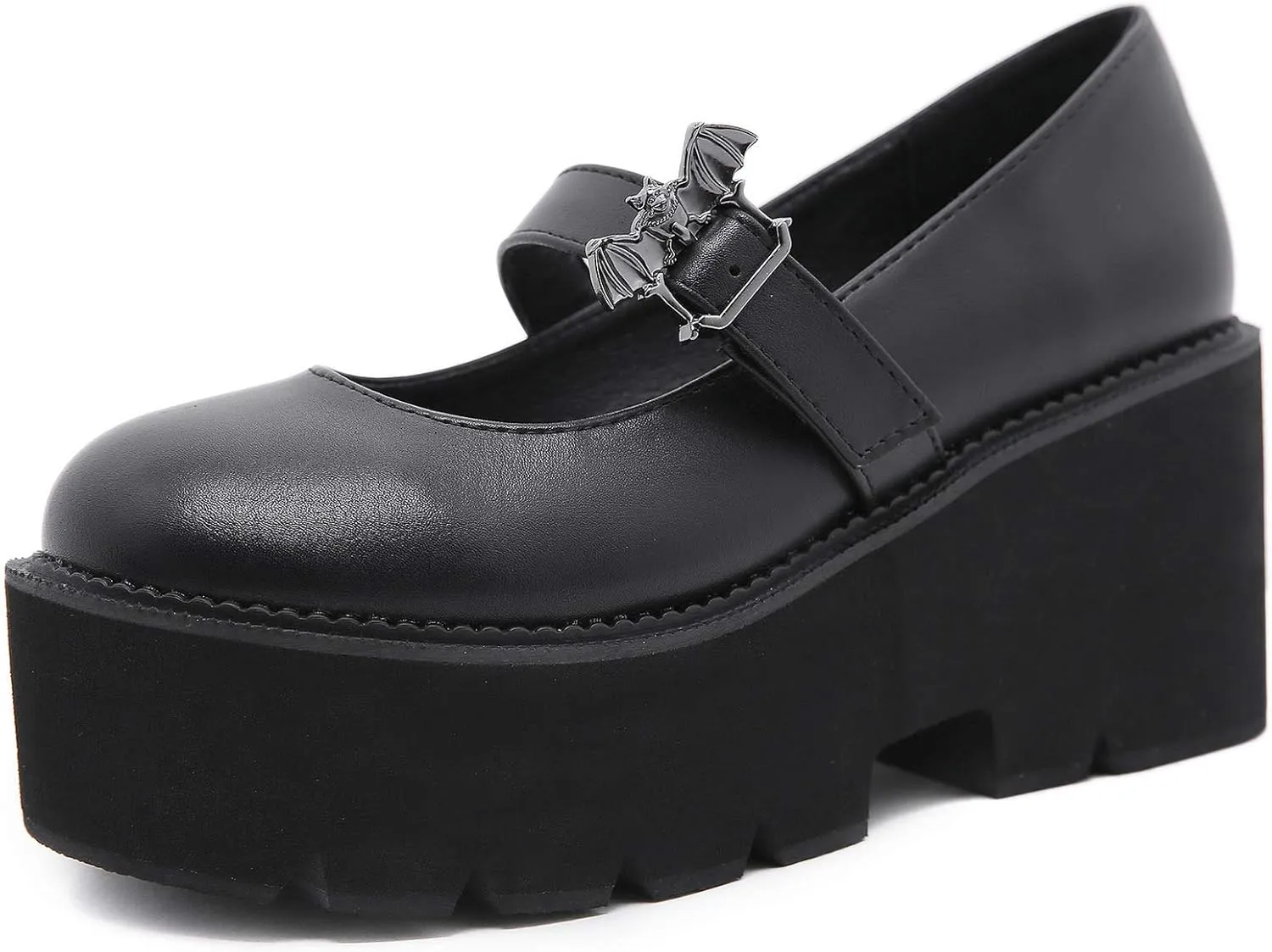 YIYA Women's Pumps Platform Gothic Lolita Shoes Ankle Strap Buckle Chunky Heels Black Mary Jane Pumps for Women